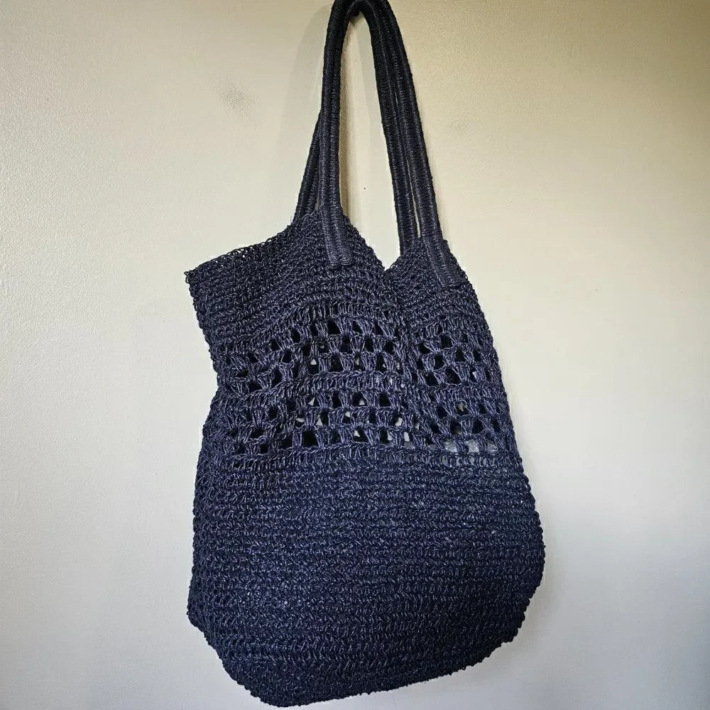 EUC LIKE NEW J. JILL CROCHETED BLUE LARGE TOTE BAG